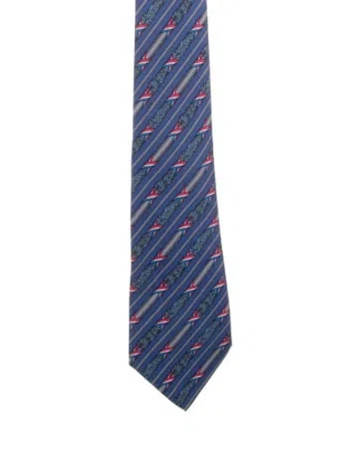 Pre-owned Hermes Silk Pattern Tie In Blue