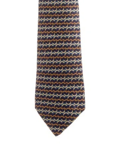 Pre-owned Hermes Silk Pattern Tie In Blue