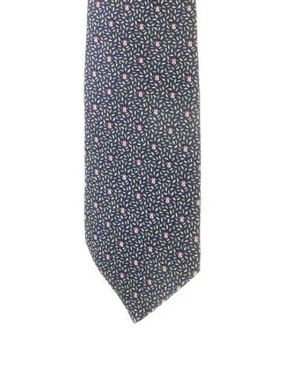 Pre-owned Hermes Silk Pattern Tie In Blue