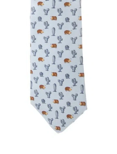 Pre-owned Hermes Silk Pattern Tie In Blue