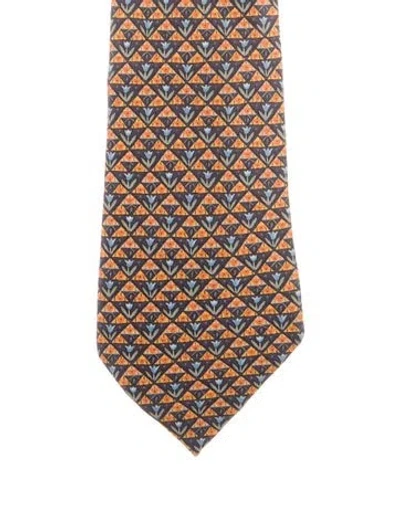 Pre-owned Hermes Silk Pattern Tie In Blue