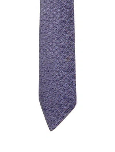 Pre-owned Hermes Silk Pattern Tie In Blue