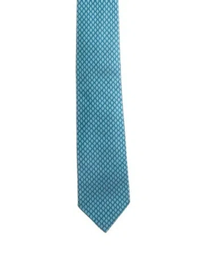 Pre-owned Hermes Silk Pattern Tie In Blue
