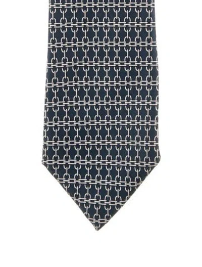 Pre-owned Hermes Silk Pattern Tie In Blue