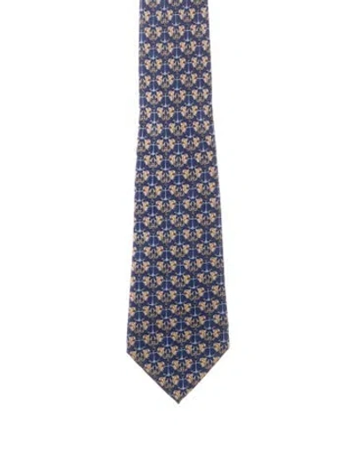 Pre-owned Hermes Silk Pattern Tie In Blue