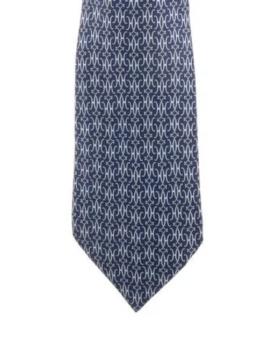 Pre-owned Hermes Silk Pattern Tie In Blue