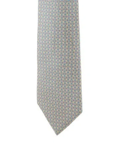 Pre-owned Hermes Silk Pattern Tie In Blue