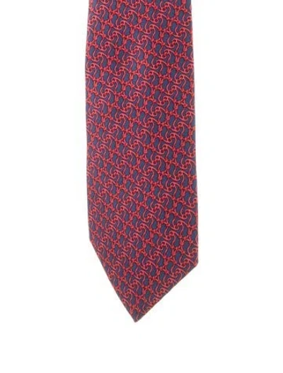 Pre-owned Hermes Silk Pattern Tie In Blue