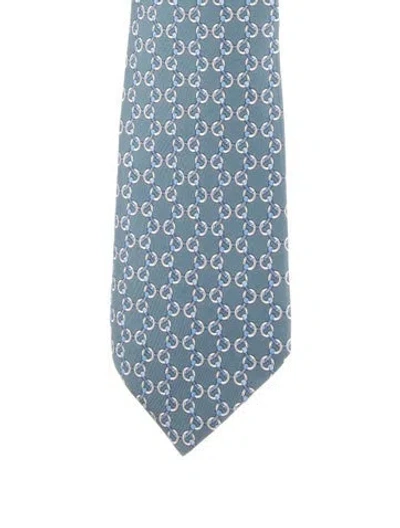 Pre-owned Hermes Silk Pattern Tie In Blue