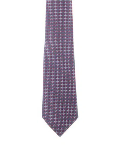 Pre-owned Hermes Silk Pattern Tie In Blue