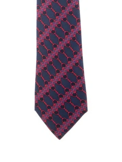 Pre-owned Hermes Silk Pattern Tie In Blue