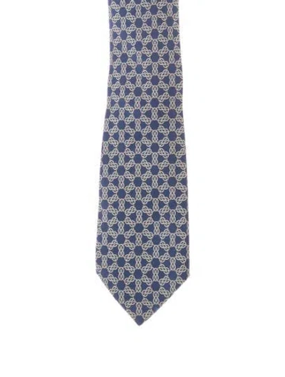 Pre-owned Hermes Silk Pattern Tie In Blue