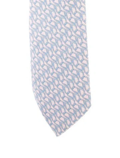 Pre-owned Hermes Silk Pattern Tie In Blue/pink