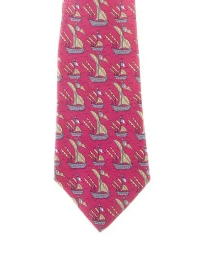 Pre-owned Hermes Silk Pattern Tie In Burgundy