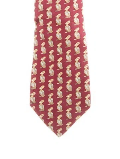 Pre-owned Hermes Silk Pattern Tie In Burgundy