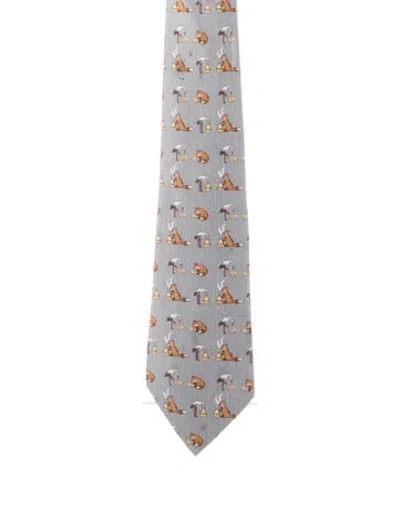 Pre-owned Hermes Silk Pattern Tie In Gray