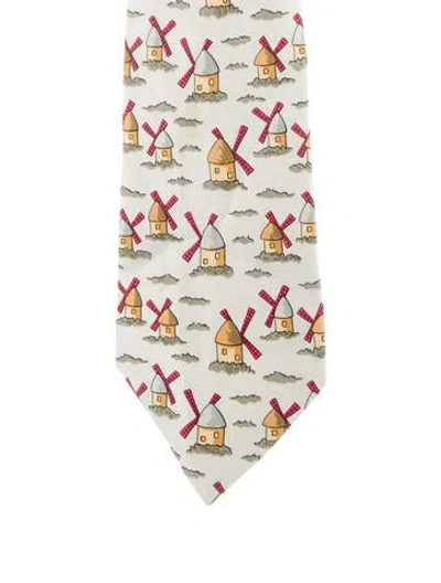 Pre-owned Hermes Silk Pattern Tie In Green