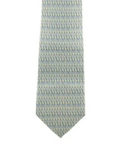 Pre-owned Hermes Silk Pattern Tie In Green