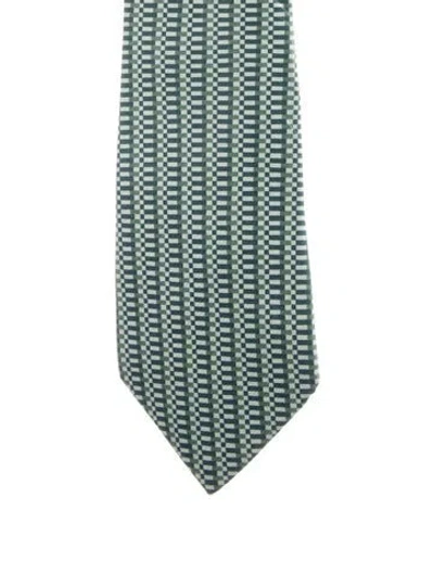 Pre-owned Hermes Silk Pattern Tie In Green