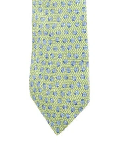 Pre-owned Hermes Silk Pattern Tie In Green