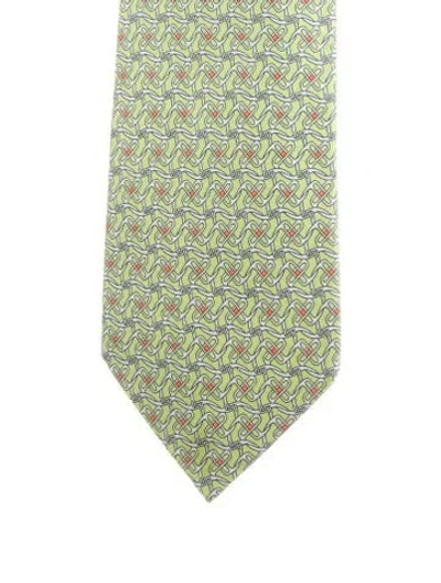 Pre-owned Hermes Silk Pattern Tie In Green