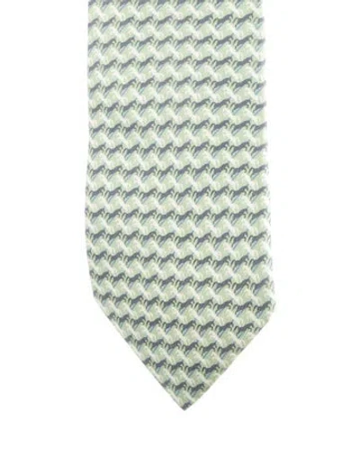 Pre-owned Hermes Silk Pattern Tie In Green