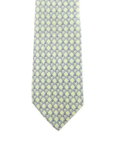 Pre-owned Hermes Silk Pattern Tie In Green