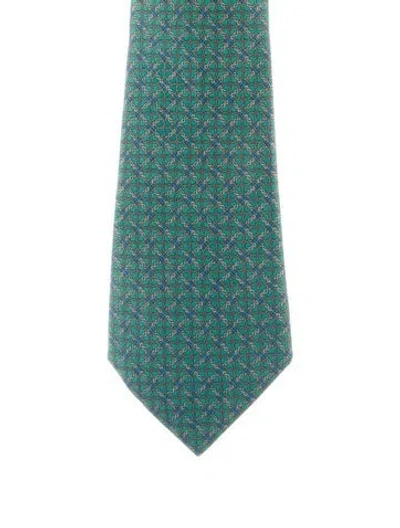 Pre-owned Hermes Silk Pattern Tie In Green