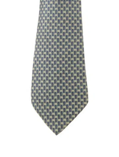 Pre-owned Hermes Silk Pattern Tie In Green