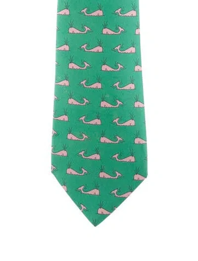 Pre-owned Hermes Silk Pattern Tie In Green