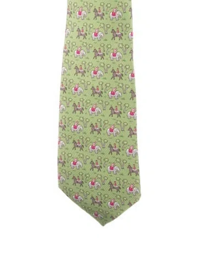 Pre-owned Hermes Silk Pattern Tie In Green