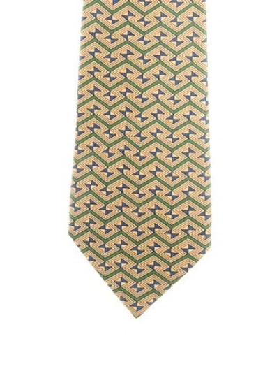 Pre-owned Hermes Silk Pattern Tie In Green