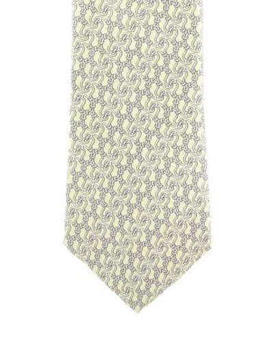 Pre-owned Hermes Silk Pattern Tie In Green