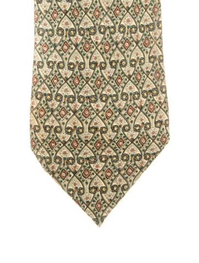 Pre-owned Hermes Silk Pattern Tie In Green