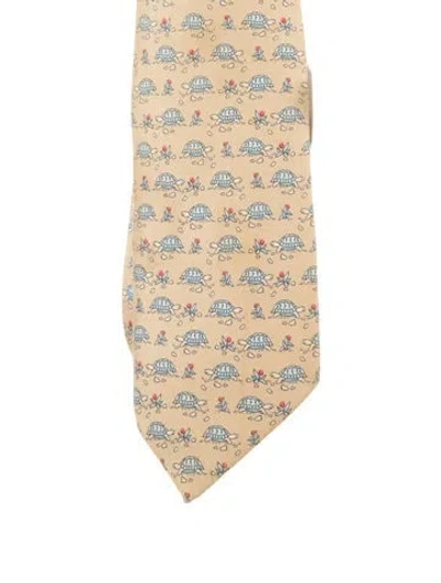 Pre-owned Hermes Silk Pattern Tie In Neutral