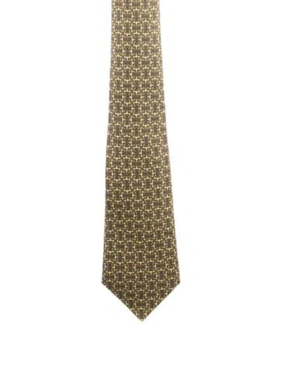 Pre-owned Hermes Silk Pattern Tie In Neutral