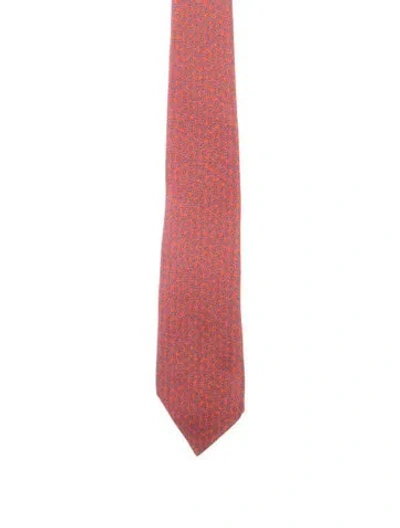 Pre-owned Hermes Silk Pattern Tie In Orange