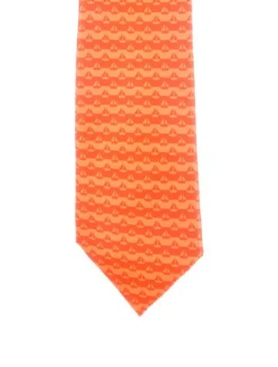 Pre-owned Hermes Silk Pattern Tie In Orange