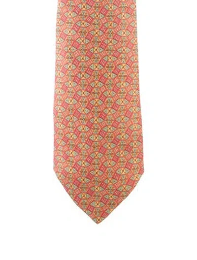 Pre-owned Hermes Silk Pattern Tie In Orange