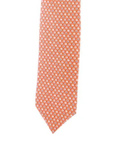 Pre-owned Hermes Silk Pattern Tie In Orange