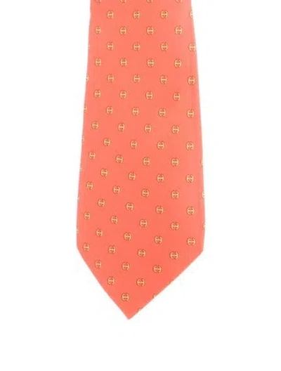 Pre-owned Hermes Silk Pattern Tie In Orange