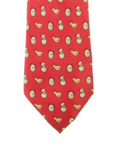 Pre-owned Hermes Silk Pattern Tie In Orange