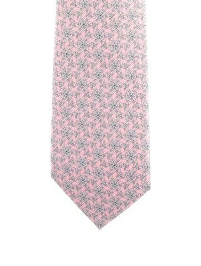 Pre-owned Hermes Silk Pattern Tie In Pink