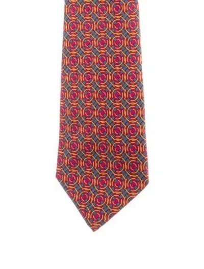 Pre-owned Hermes Silk Pattern Tie In Purple