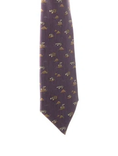 Pre-owned Hermes Silk Pattern Tie In Purple
