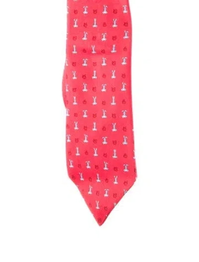 Pre-owned Hermes Silk Pattern Tie In Red