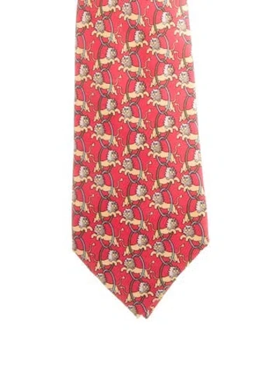 Pre-owned Hermes Silk Pattern Tie In Red