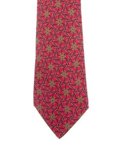 Pre-owned Hermes Silk Pattern Tie In Red