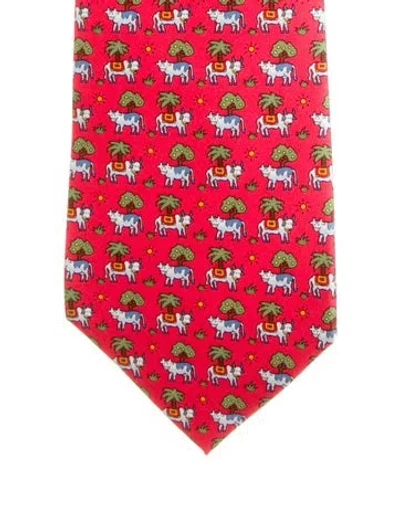 Pre-owned Hermes Silk Pattern Tie In Red