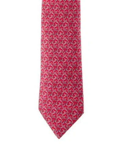 Pre-owned Hermes Silk Pattern Tie In Red